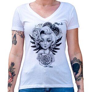 Lil Marilyn Monroe White V-Neck Tee Top Shirt Short Sleeve S-M-L-XL-2XL NWT